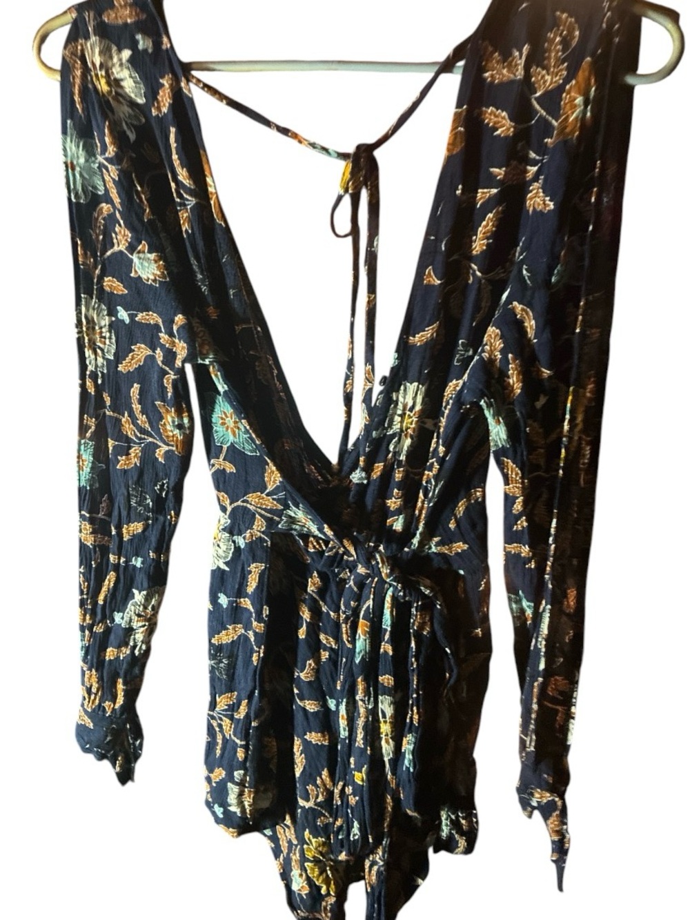Into Boho Navy Blue Floral Open Back Long Sleeve Romper Size 8 Festival - Picture 3 of 5